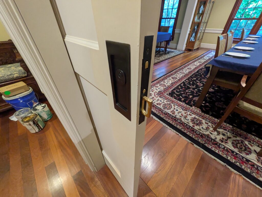 Pocket Door Handle Upgrade in Chestnut Hill — mortise set installation