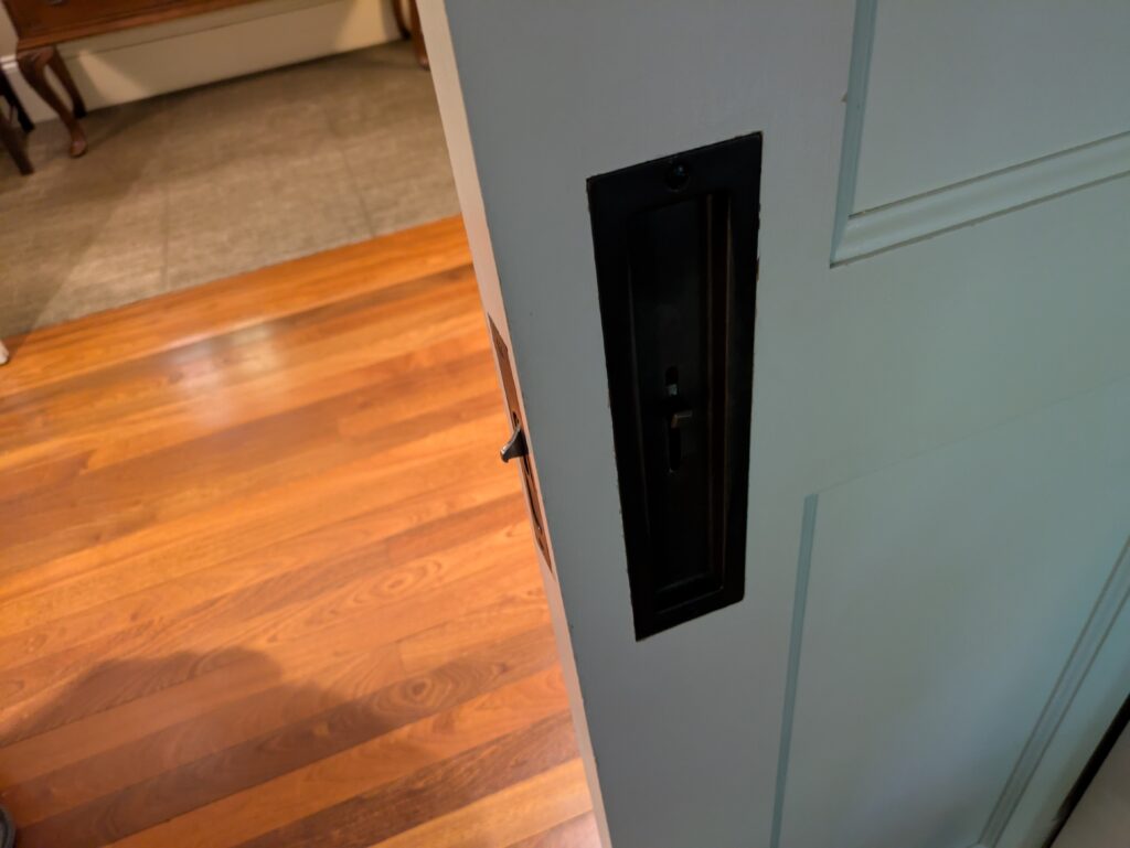 Pocket Door Handle Upgrade in Chestnut Hill — keyed lock installation
